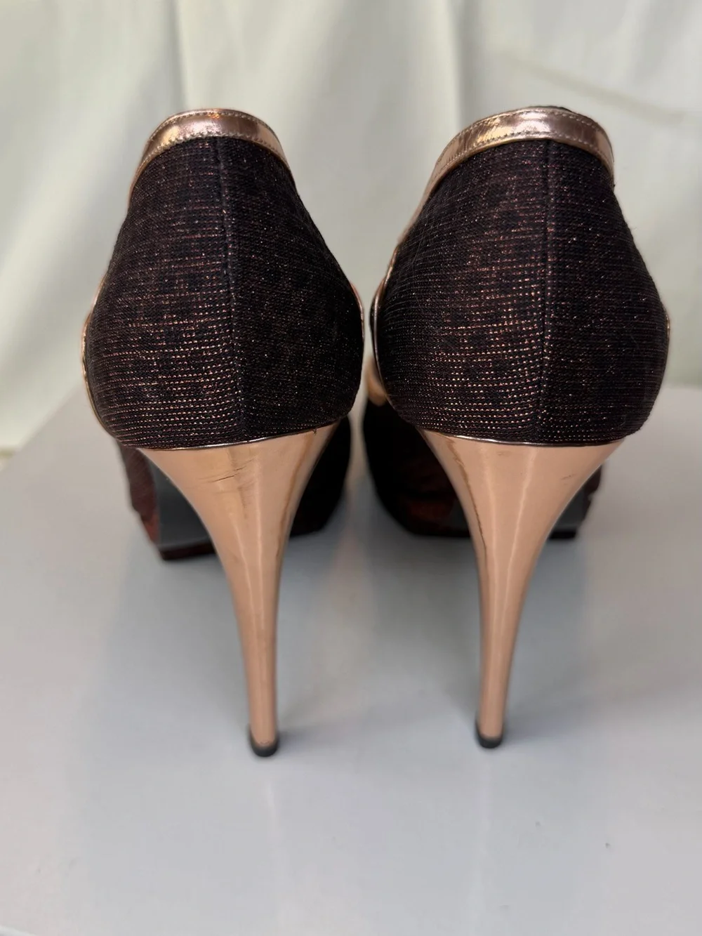 Pollini Brown Pumps with Rose Gold Trim and Purple Insole